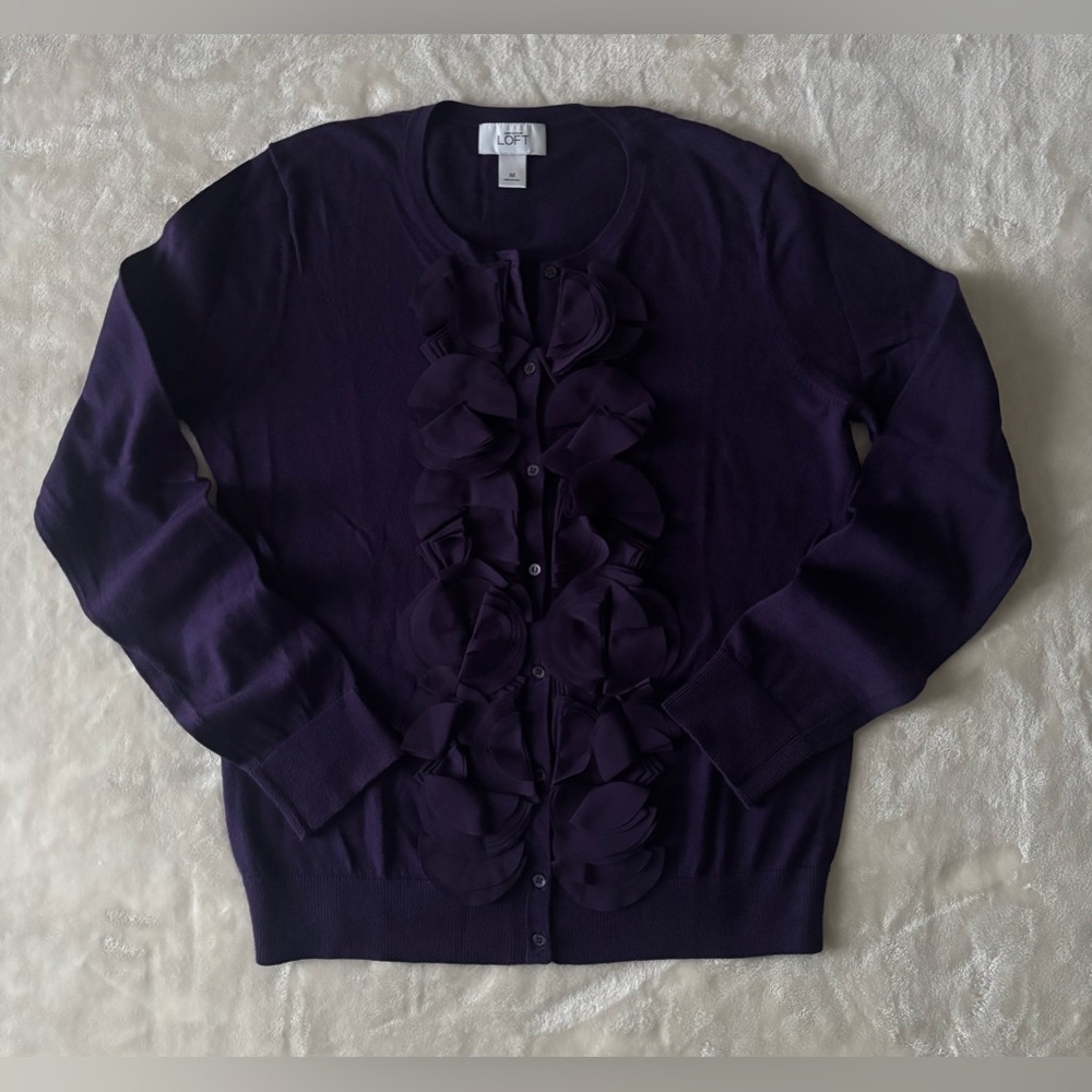 NWOT Ann Taylor Loft Plum Rosette Cardigan Sweater